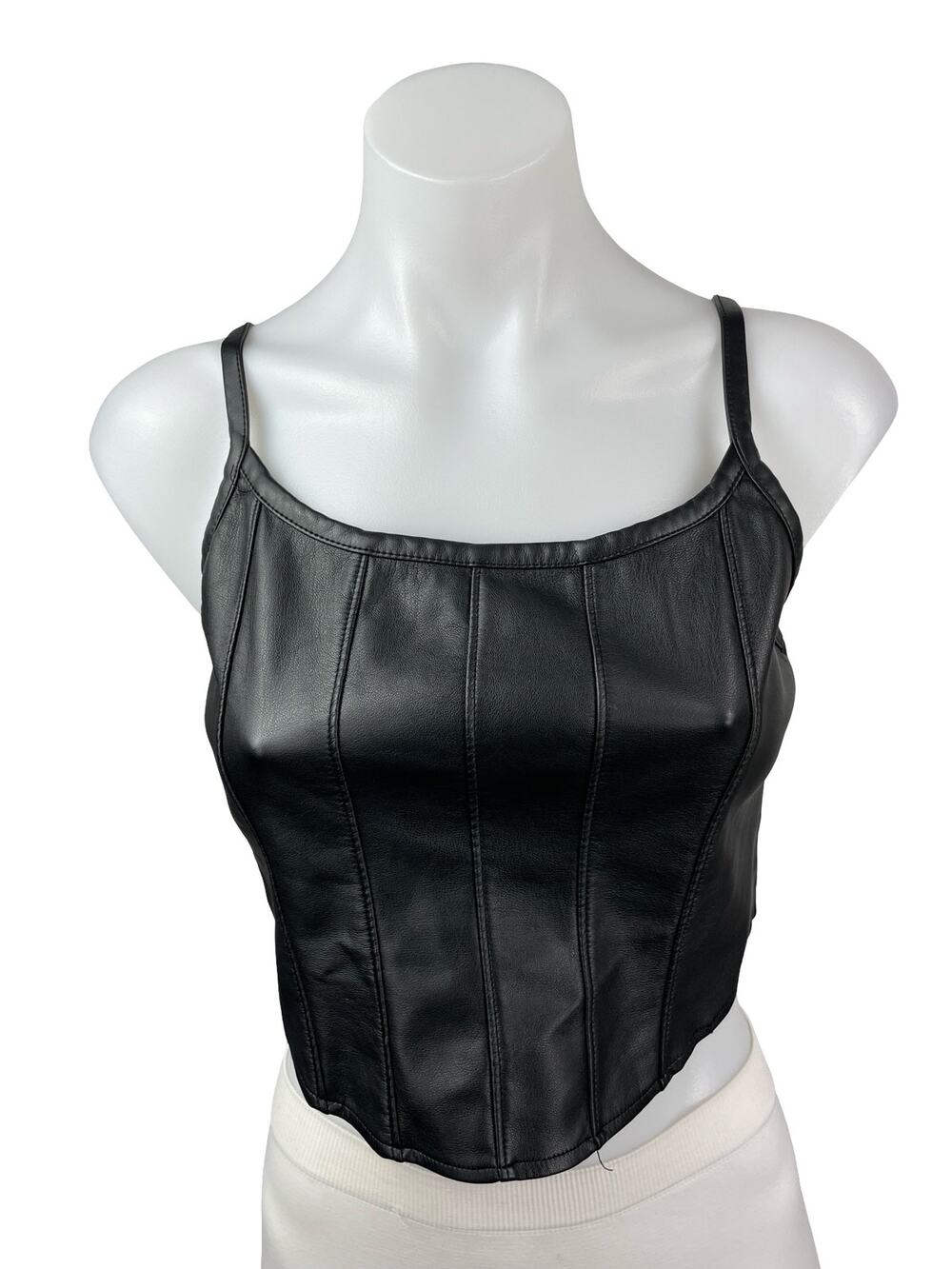 Kirious Black Faux Leather Vegan Corset Bustier Sleeveless Tank Crop Top Size M